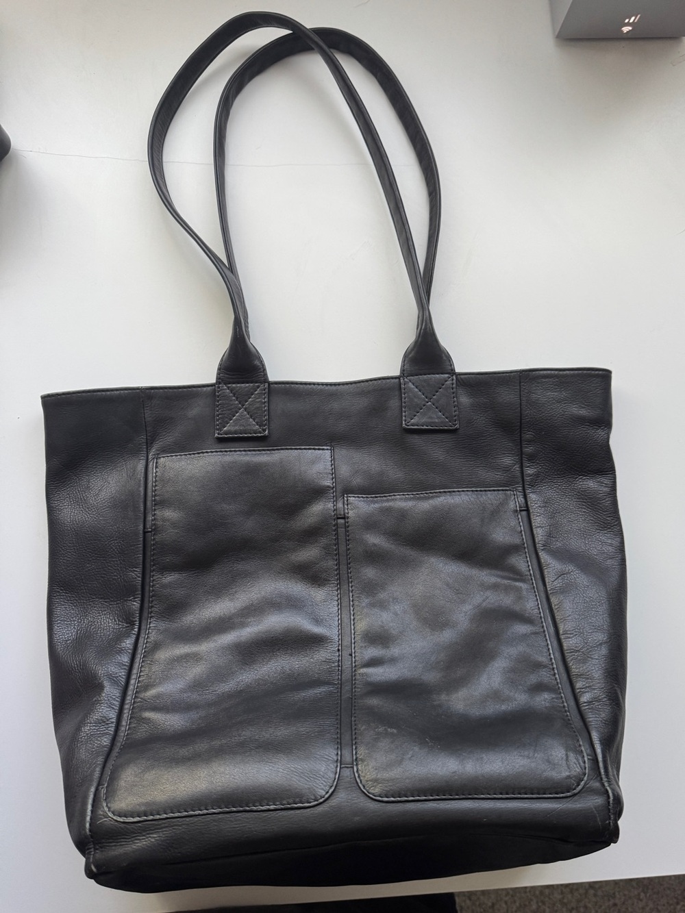 Winn International Black Leather Tote Bag